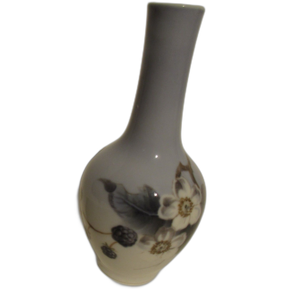 Vintage Royal Copenhagen Denmark flower bud vase Blue blackberries floral branch